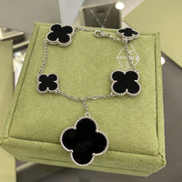 [Vera Jewelry]CLOVER 5 MOTIFS SIVLER ONYX BRACELET