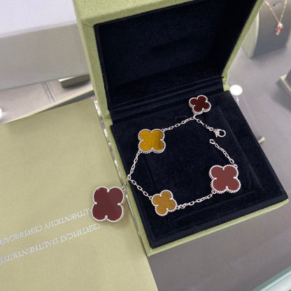[Vera Jewelry]CLOVER 5 MOTIFS SIVLER CARNELIAN TIGER EYE BRACELET