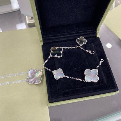 [Vera Jewelry]CLOVER 5 MOTIFS SIVLER DARK MOP BRACELET