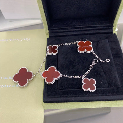 [Vera Jewelry]CLOVER 5 MOTIFS SIVLER CARNELIAN BRACELET