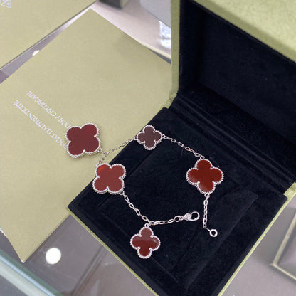 [Vera Jewelry]CLOVER 5 MOTIFS SIVLER CARNELIAN BRACELET