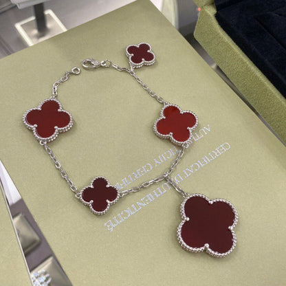 [Vera Jewelry]CLOVER 5 MOTIFS SIVLER CARNELIAN BRACELET