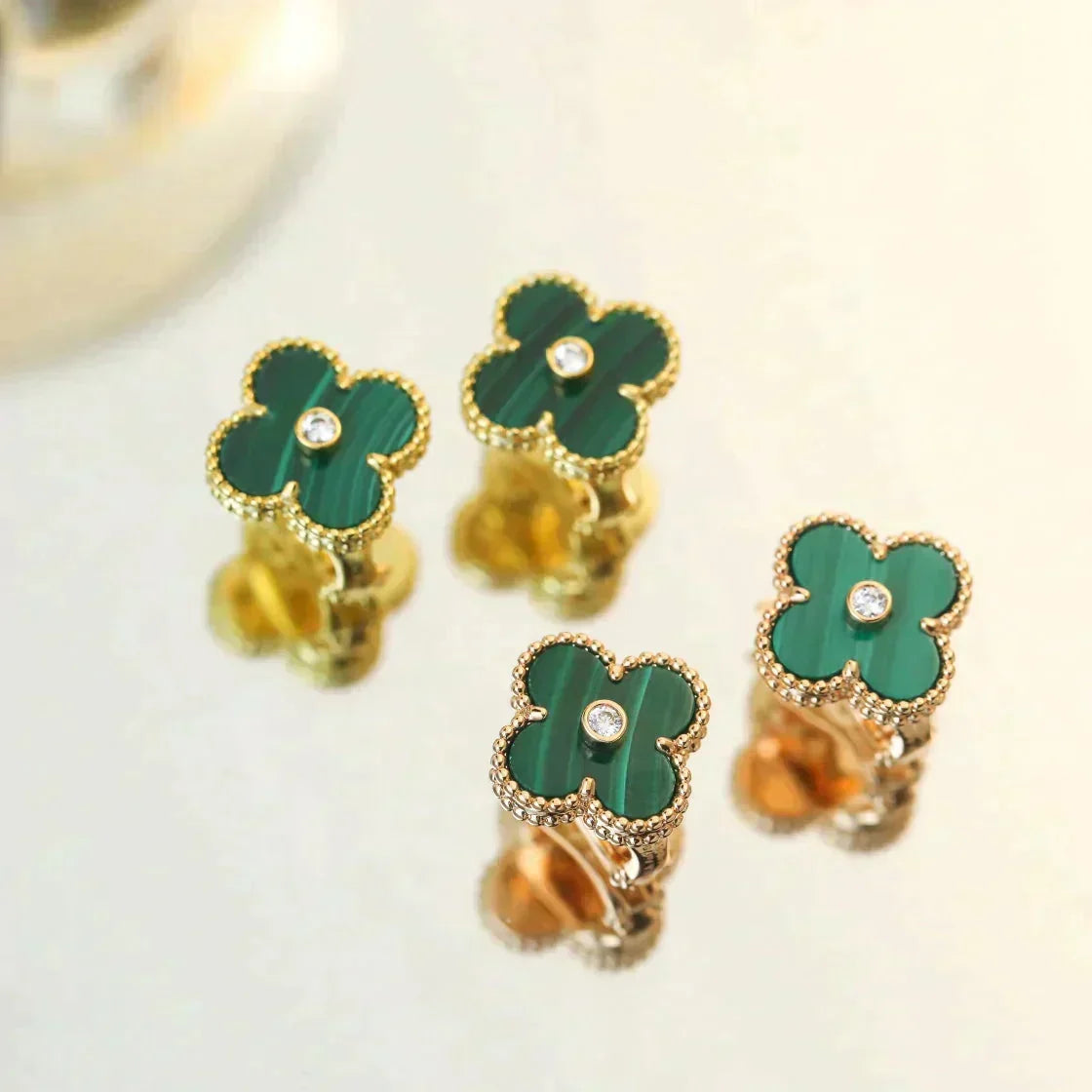 [Vera  Jewelry]CLOVER MEDIUM 1 MOTIFS MALACHITE DIAMOND EARRINGS