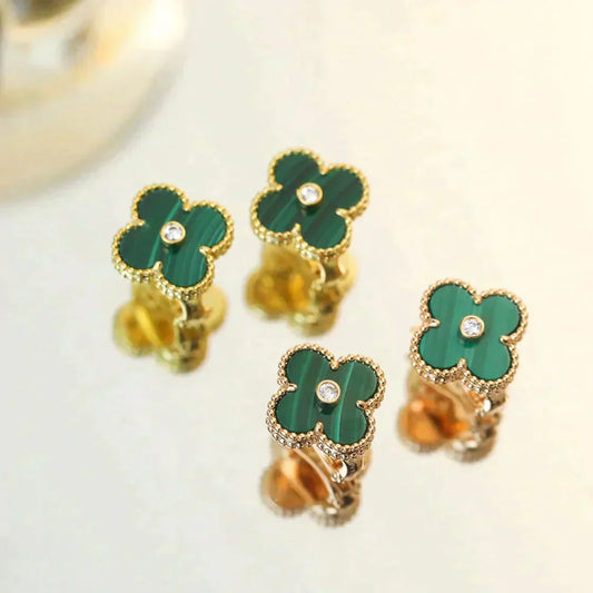 [Vera  Jewelry]CLOVER MEDIUM 1 MOTIFS MALACHITE DIAMOND EARRINGS