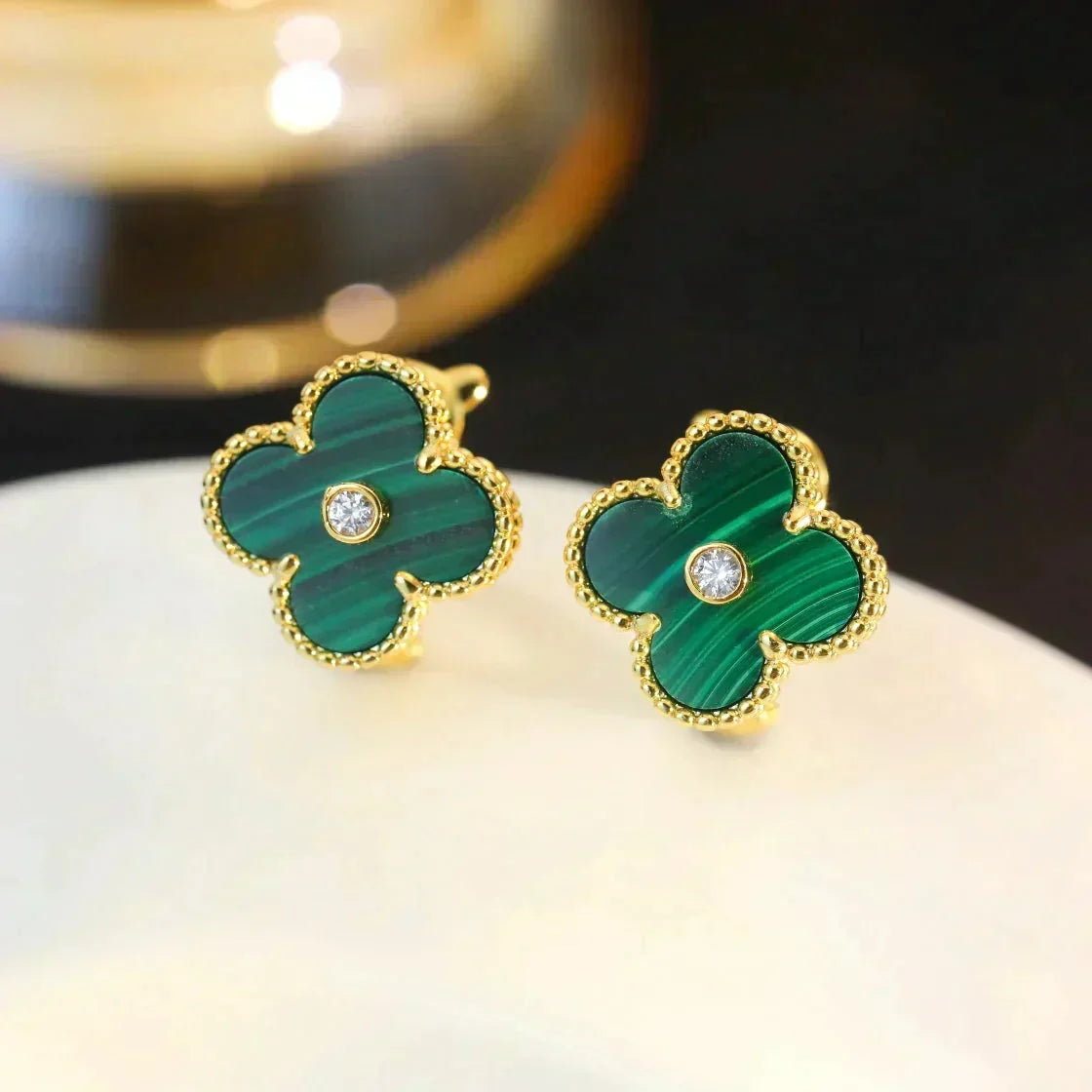 [Vera  Jewelry]CLOVER MEDIUM 1 MOTIFS MALACHITE DIAMOND EARRINGS