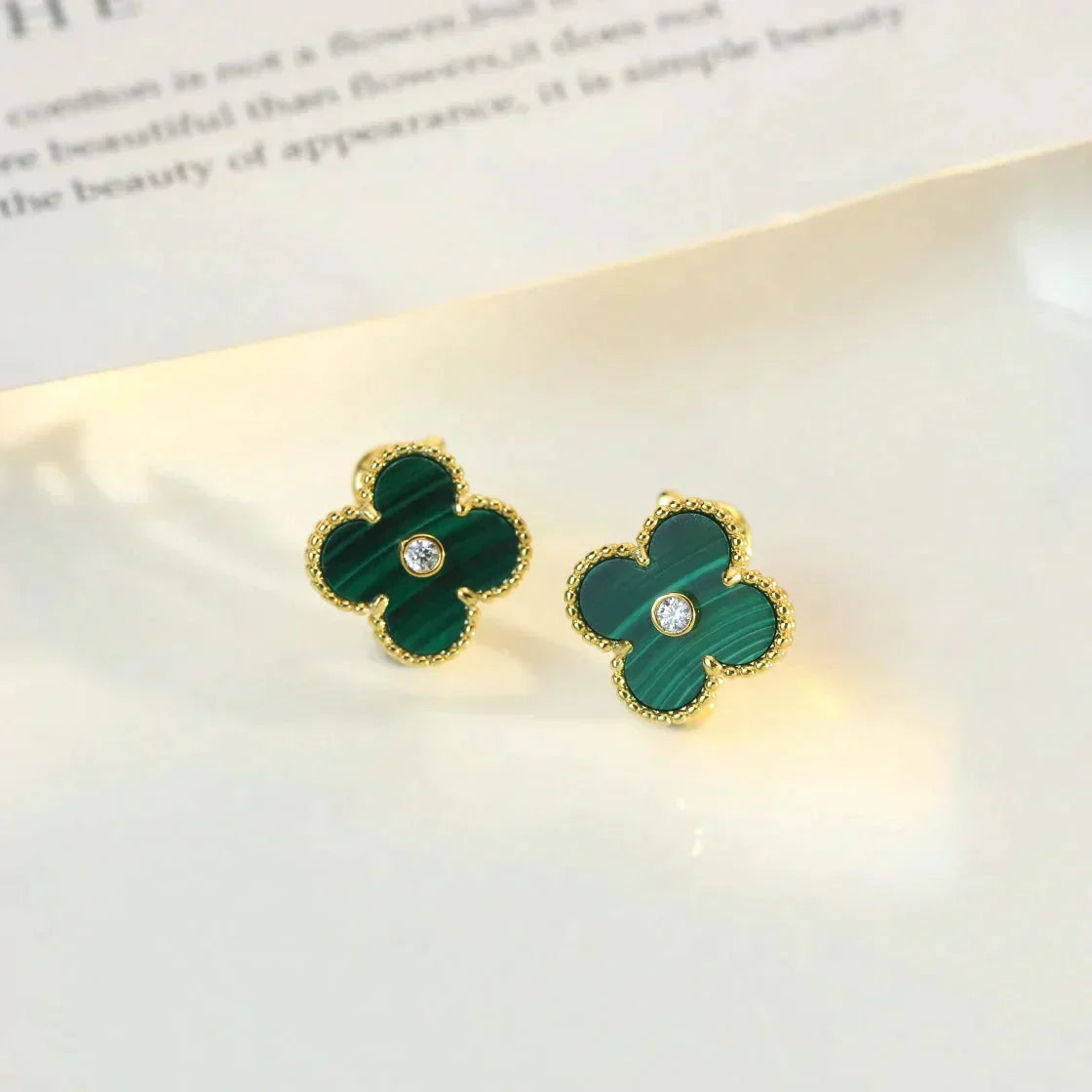[Vera  Jewelry]CLOVER MEDIUM 1 MOTIFS MALACHITE DIAMOND EARRINGS