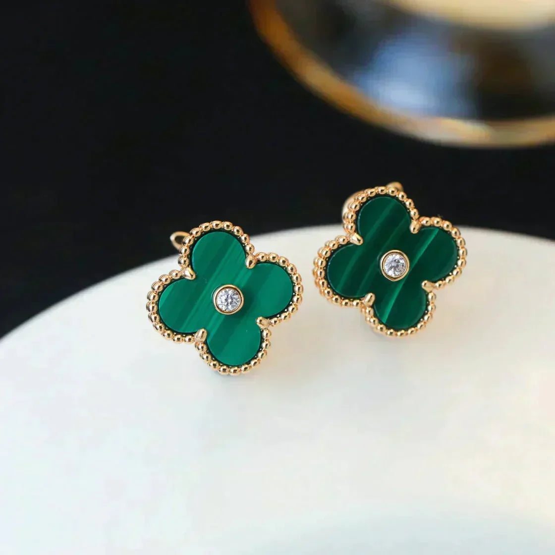 [Vera  Jewelry]CLOVER MEDIUM 1 MOTIFS MALACHITE DIAMOND EARRINGS