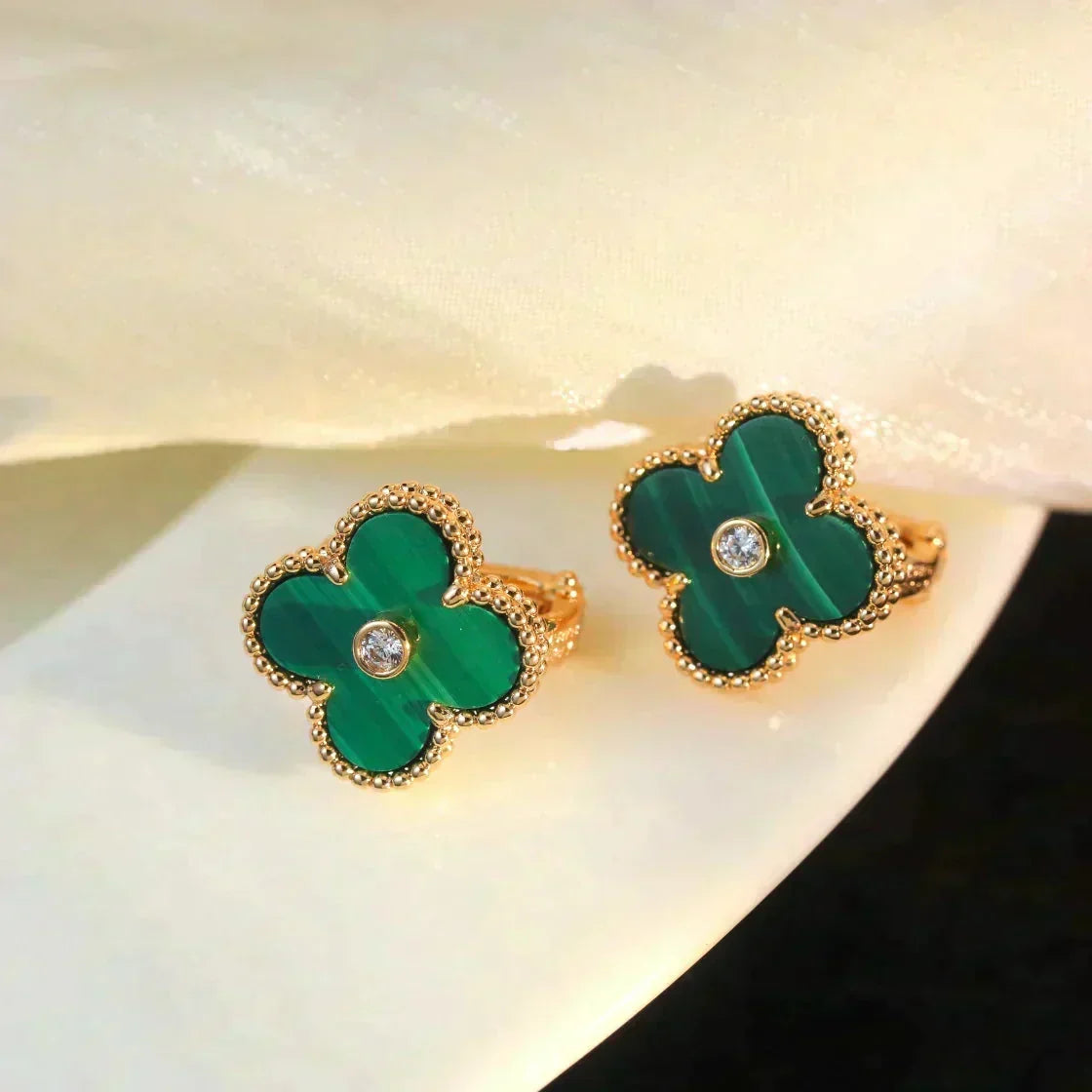 [Vera  Jewelry]CLOVER MEDIUM 1 MOTIFS MALACHITE DIAMOND EARRINGS