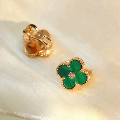 [Vera  Jewelry]CLOVER MEDIUM 1 MOTIFS MALACHITE DIAMOND EARRINGS