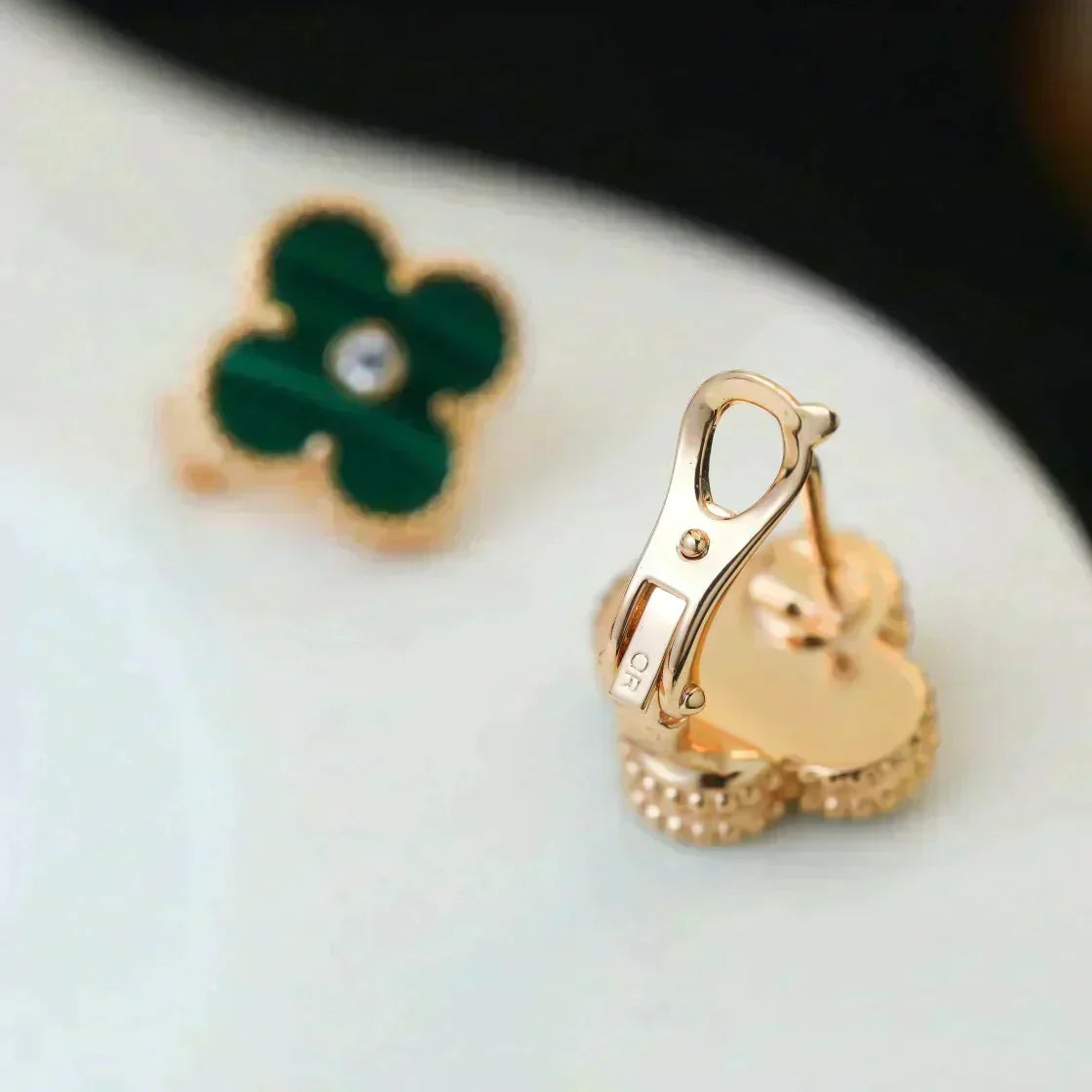 [Vera  Jewelry]CLOVER MEDIUM 1 MOTIFS MALACHITE DIAMOND EARRINGS