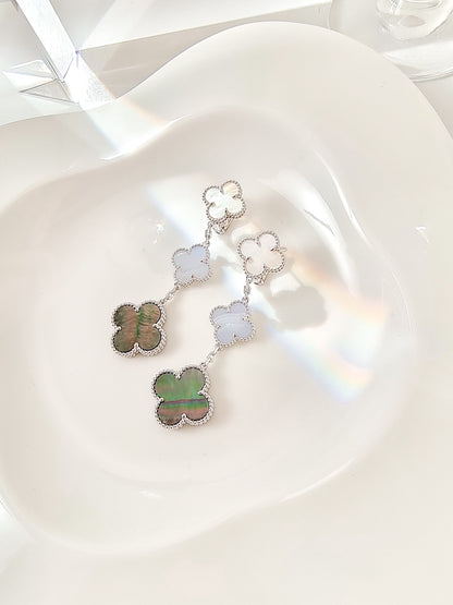 [Vera  Jewelry]CLOVER 3 MOTIFS CHALCEDONY DARK MOP SILVER EARRINGS