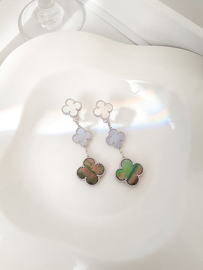 [Vera  Jewelry]CLOVER 3 MOTIFS CHALCEDONY DARK MOP SILVER EARRINGS
