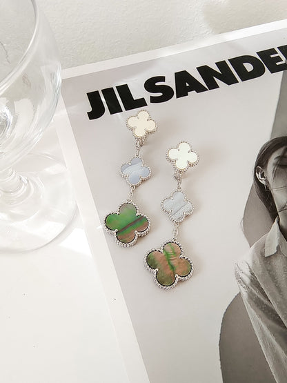[Vera  Jewelry]CLOVER 3 MOTIFS CHALCEDONY DARK MOP SILVER EARRINGS