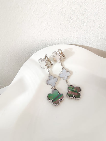 [Vera  Jewelry]CLOVER 3 MOTIFS CHALCEDONY DARK MOP SILVER EARRINGS