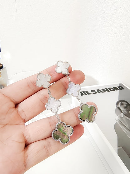 [Vera  Jewelry]CLOVER 3 MOTIFS CHALCEDONY DARK MOP SILVER EARRINGS