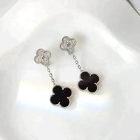 [Vera Jewelry]CLOVER 2 MOTIFS  DIAMOND ONYX EARRINGS SILVER
