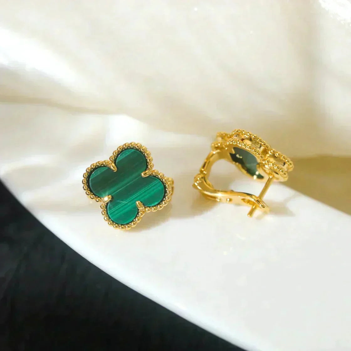 [Vera  Jewelry]CLOVER MEDIUM 1 MOTIFS MALACHITE  EARRINGS