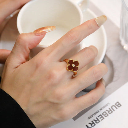 [Vera  Jewelry]CLOVER CARNELIAN RING ROSE GOLD DIAMOND