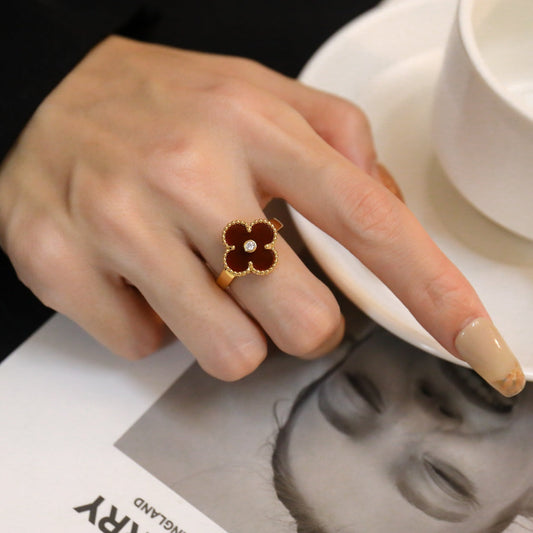 [Vera  Jewelry]CLOVER CARNELIAN RING ROSE GOLD DIAMOND