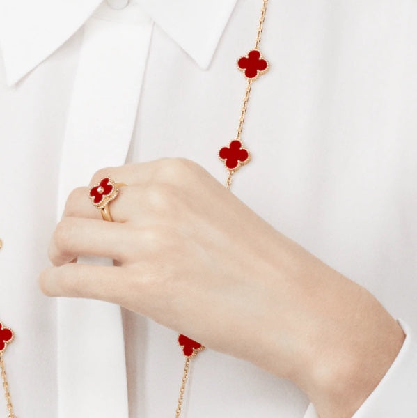 [Vera Jewelry]CLOVER CARNELIAN RING ROSE GOLD DIAMOND