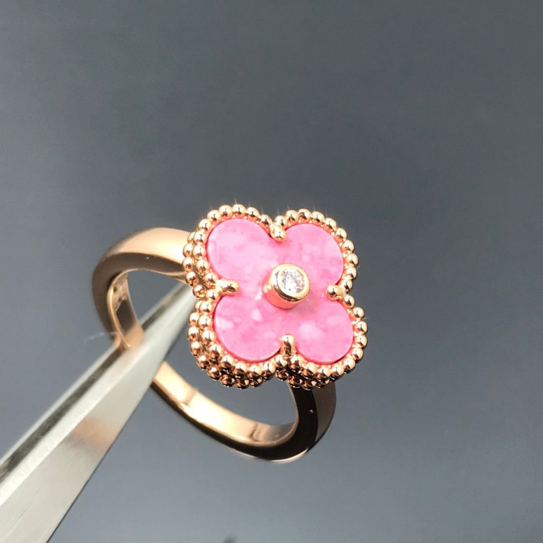 [Vera  Jewelry]CLOVER RHODONITE ROSE GOLD RING
