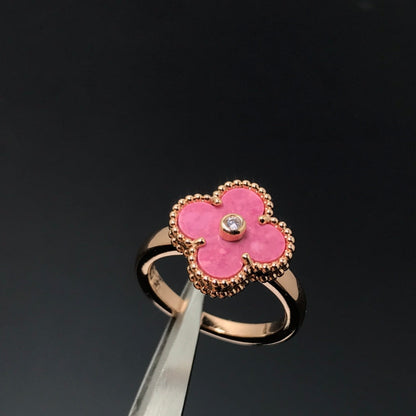 [Vera Jewelry]CLOVER RHODONITE ROSE GOLD RING