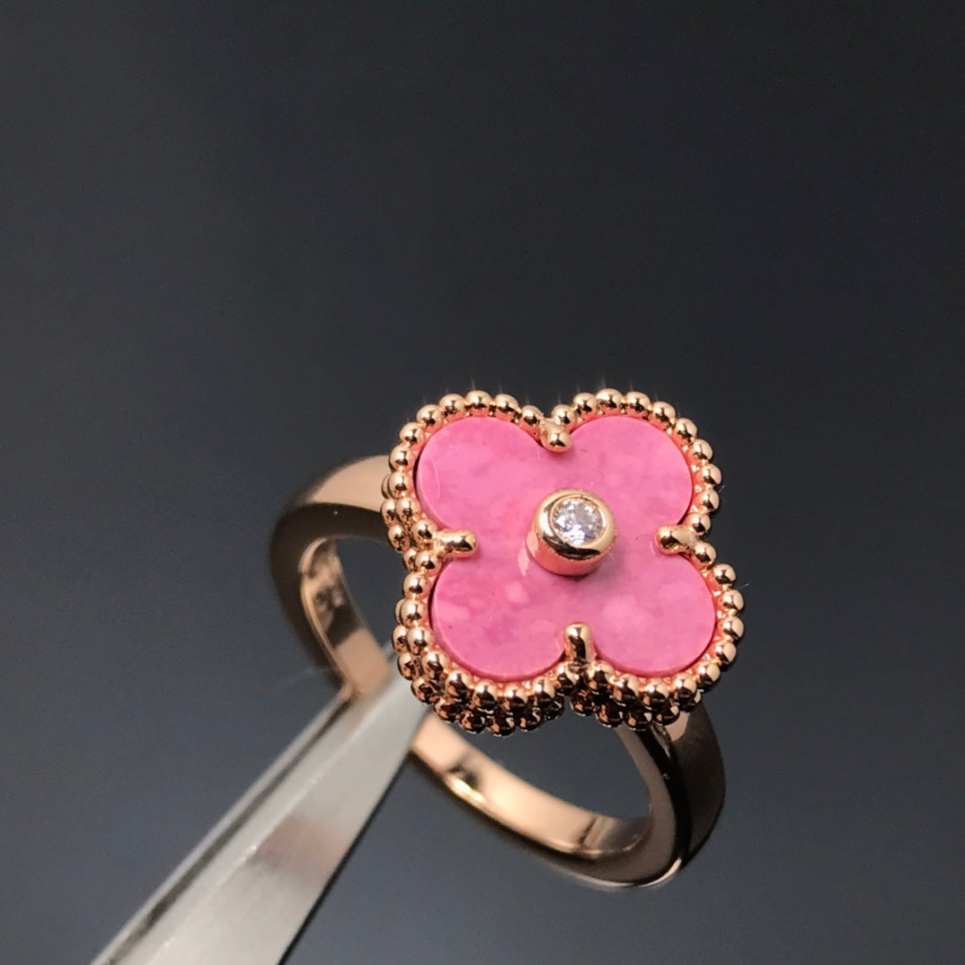 [Vera Jewelry]CLOVER RHODONITE ROSE GOLD RING