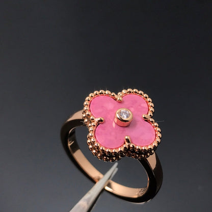 [Vera Jewelry]CLOVER RHODONITE ROSE GOLD RING