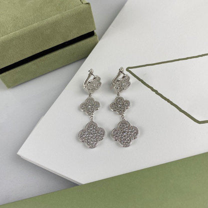 [Vera Jewelry]CLOVER 3 MOTIF DIAMOND SILVER DROP EARRINGS