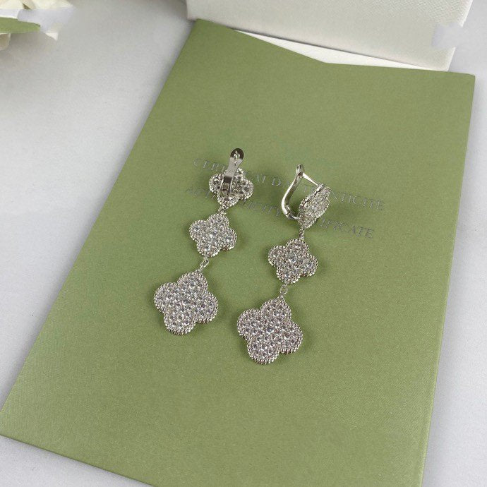 [Vera Jewelry]CLOVER 3 MOTIF DIAMOND SILVER DROP EARRINGS