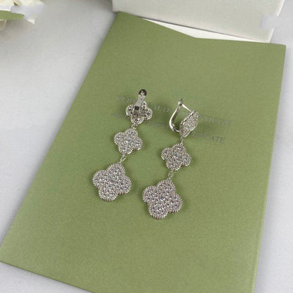 [Vera Jewelry]CLOVER 3 MOTIF DIAMOND SILVER DROP EARRINGS