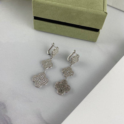 [Vera Jewelry]CLOVER 3 MOTIF DIAMOND SILVER DROP EARRINGS