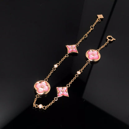 [Vera  Jewelry]STAR AND SUN 4 MOTIF PINK MOP PINK GOLD BRACELET