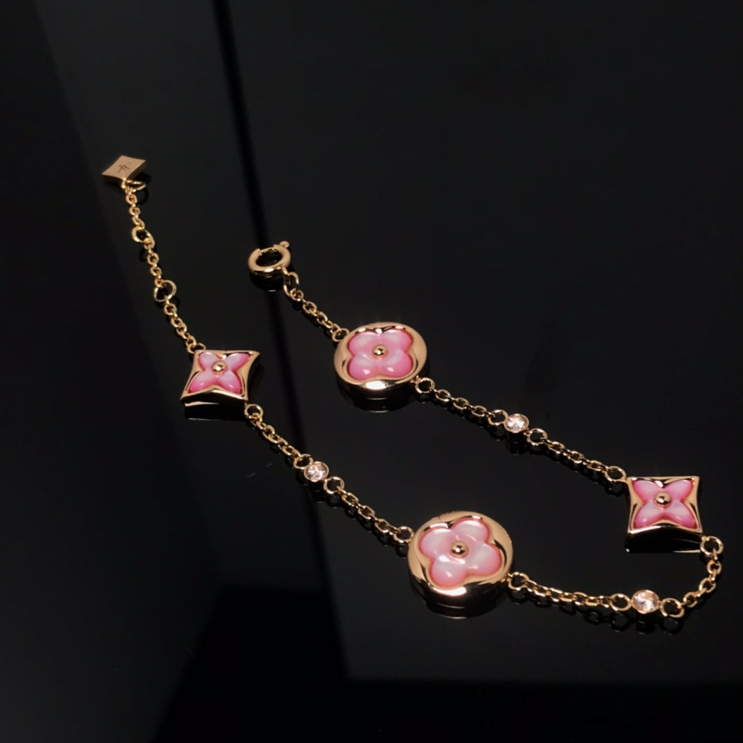 [Vera  Jewelry]STAR AND SUN 4 MOTIF PINK MOP PINK GOLD BRACELET