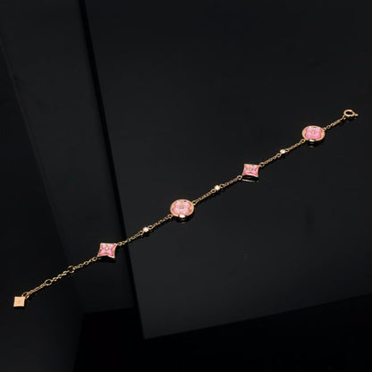 [Vera  Jewelry]STAR AND SUN 4 MOTIF PINK MOP PINK GOLD BRACELET