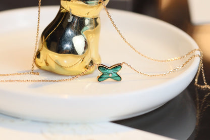 [Vera Jewelry]JEUX MALACHITE 1 DIAMOND PINK GOLD NECKLACE