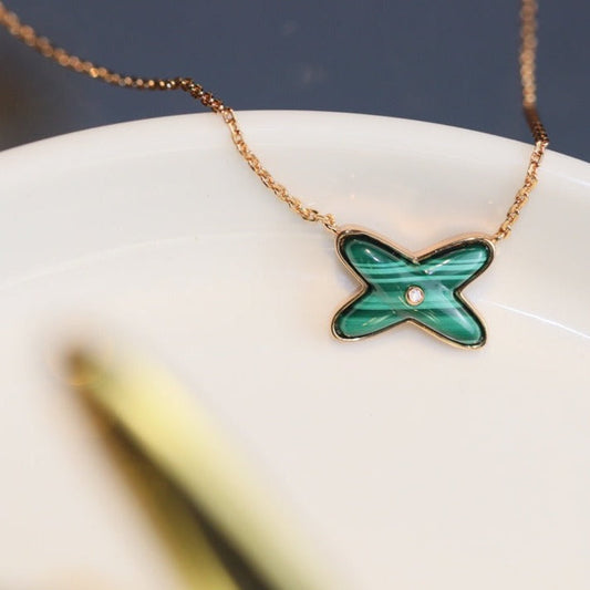 [Vera Jewelry]JEUX MALACHITE 1 DIAMOND PINK GOLD NECKLACE