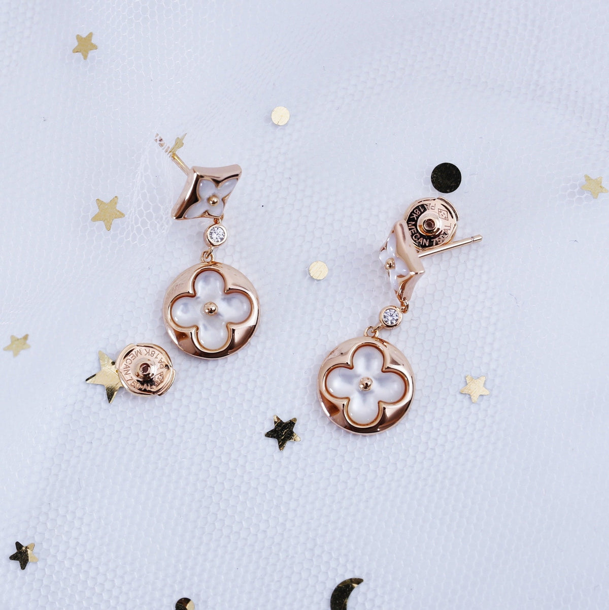 [Vera  Jewelry]STAR AND SUN PINK GOLD MOP DROP EARRINGS