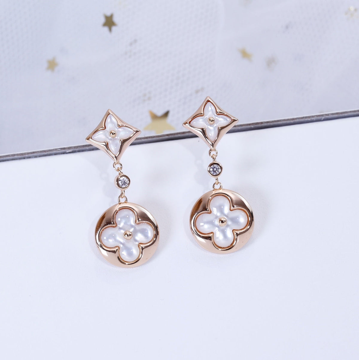 [Vera  Jewelry]STAR AND SUN PINK GOLD MOP DROP EARRINGS