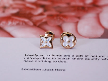 [Vera Jewelry]STAR AND SUN PINK GOLD MOP STUD EARRINGS