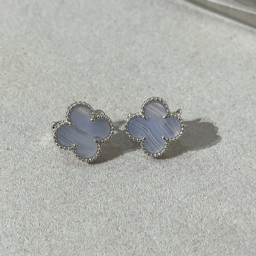 [Vera  Jewelry]CLOVER CHALCEDONY SILVER STUD EARRINGS