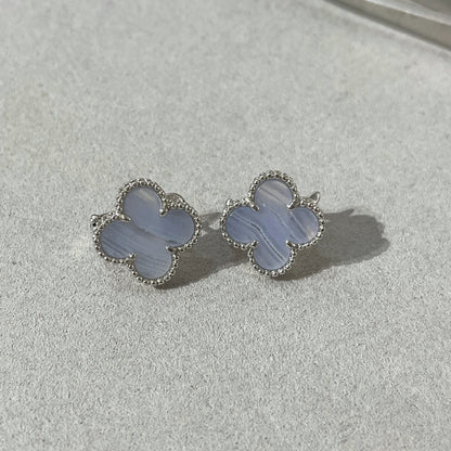 [Vera  Jewelry]CLOVER CHALCEDONY SILVER STUD EARRINGS