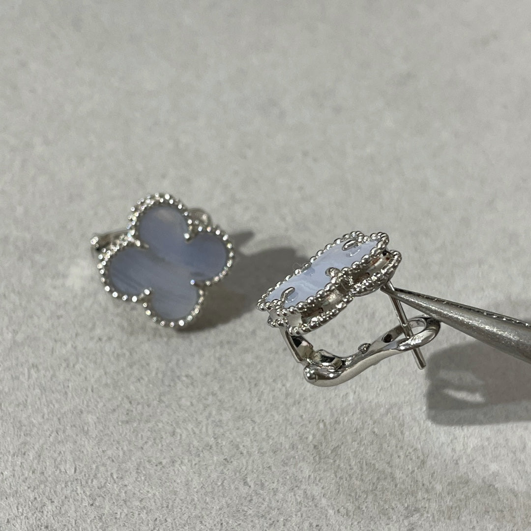[Vera  Jewelry]CLOVER CHALCEDONY SILVER STUD EARRINGS