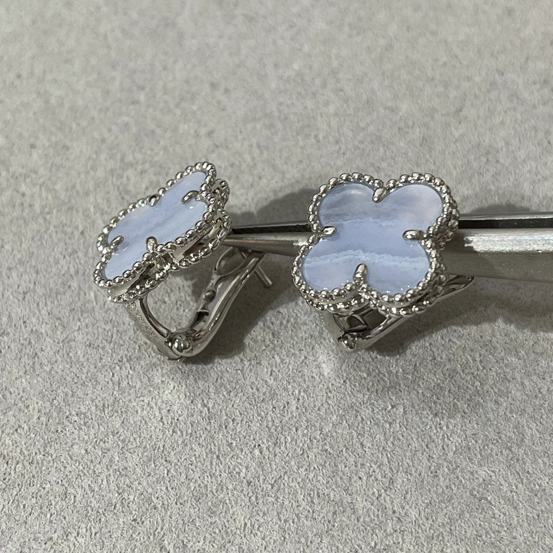 [Vera  Jewelry]CLOVER CHALCEDONY SILVER STUD EARRINGS