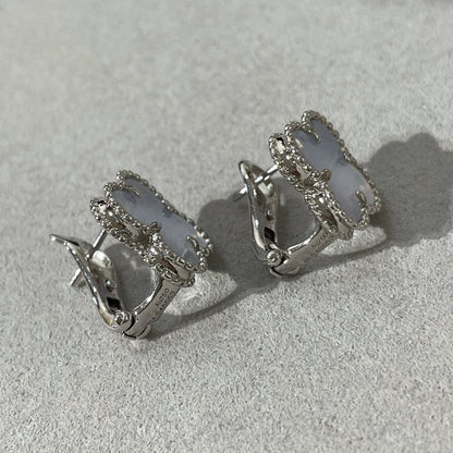 [Vera  Jewelry]CLOVER CHALCEDONY SILVER STUD EARRINGS