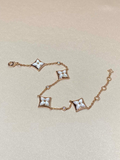 [Vera Jewelry]STAR 4 MOTIF MOP DIAMOND PINK GOLD BRACELET