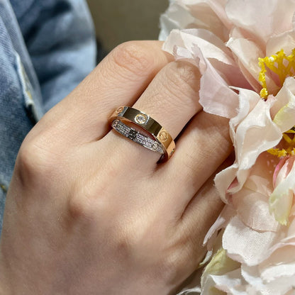 [Vera  Jewelry]LOVE PINK GOLD SILVER DIAMOND DOUBLE RING