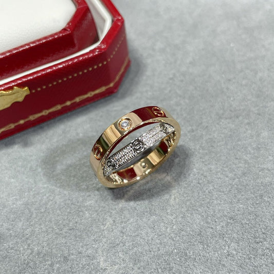 [Vera  Jewelry]LOVE PINK GOLD SILVER DIAMOND DOUBLE RING