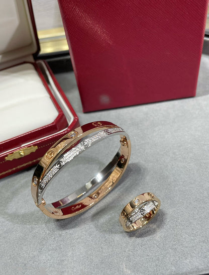 [Vera  Jewelry]LOVE PINK GOLD SILVER DIAMOND DOUBLE RING