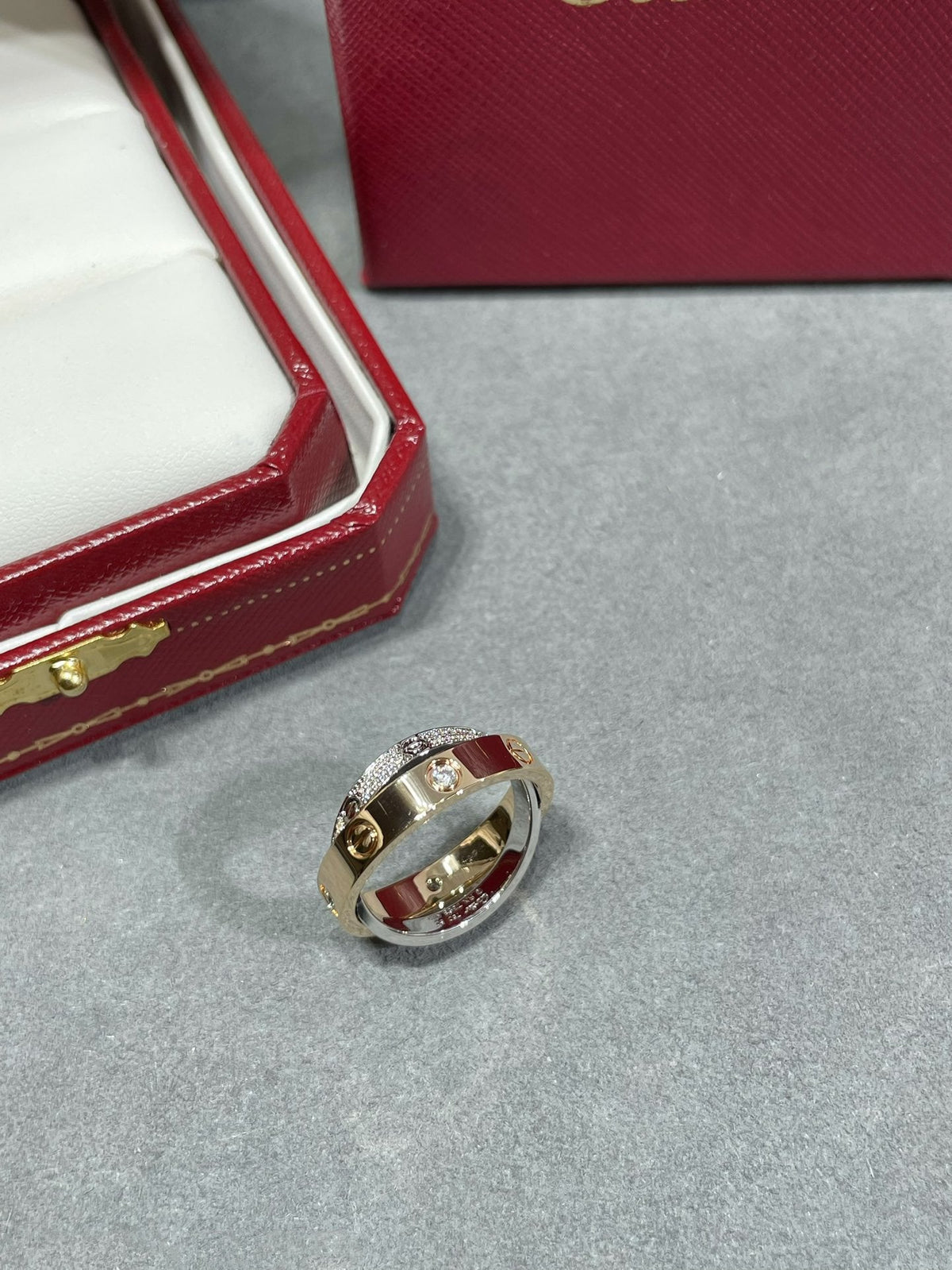 [Vera  Jewelry]LOVE PINK GOLD SILVER DIAMOND DOUBLE RING